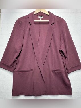 Maurices 2X Wine Open Front Blazer 3/4 Sleeve Stretch Plus Size